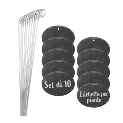 Immagine di Hoberg Etichette per piante in ardesia Set di 10 Resistenti alle intemperie, riutilizzabili Etichettatura &amp; erbe Con punte acciaio il terreno 9 x 7 0,5 cm [Ovale]