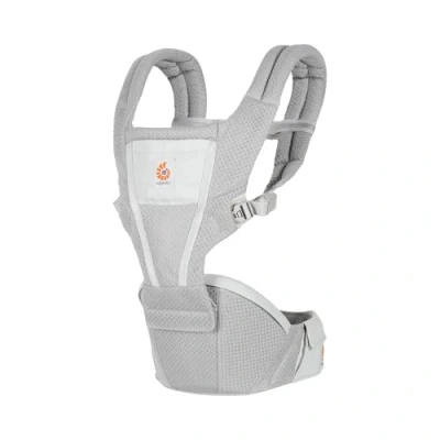 Immagine di Ergobaby Alta Hip Seat Marsupio con seggiolino per neonati e bambini dai 4 mesi (5,5 kg 20,4 kg), rete SoftFlex, grigio perla