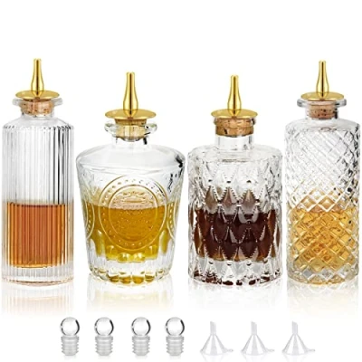 Immagine di SuproBarware Bitters Bottle per cocktail Set di 5 Bottiglie in vetro con cruscotto, ideale barista, casa bar
