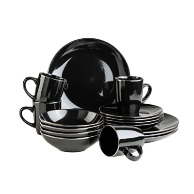Immagine di MÄSER Servizio combinato in gres porcellanato METALLIC RIM nero, 16 pezzi