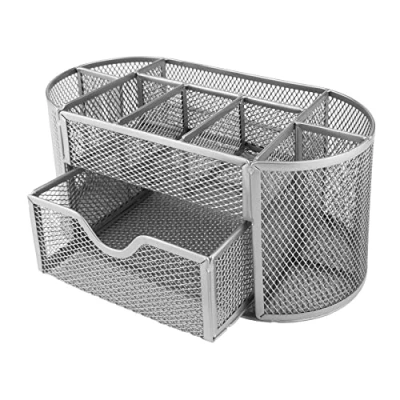 Immagine di D.RECT organizer da scrivania, portapenne, tavolo, in metallo, con porta foglietti, rete, 350 x 297 275 mm, argento