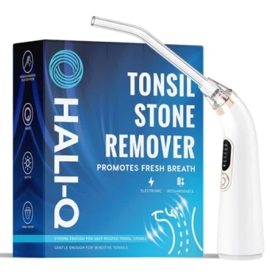 Immagine di HaliQ kit elettrico Per rimuovere i calcoli tonsillari Pipetta aspirante elettrica Set completo un alito fresco Specchio ingrandente 5x