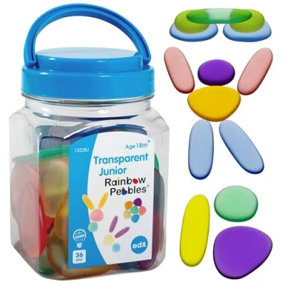 Immagine di EDX Education Junior Rainbow Pebbles Mini barattolo trasparente per ordinare e impilare le pietre, manipolatore matematico bambini dai 18 mesi in su
