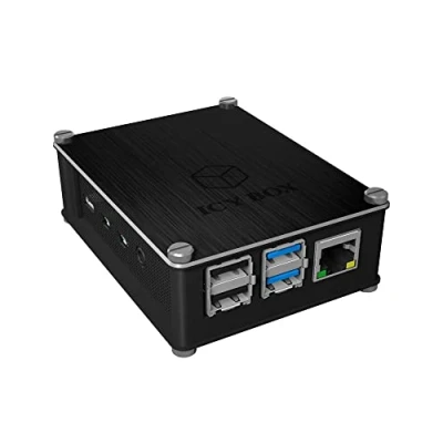 Immagine di ICY BOX Custodia per Raspberry Pi 4, in alluminio e acrilico intercambiabile, griglia laterale permeabile all&#039;aria, dissipatore di calore