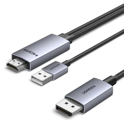 Immagine di UGREEN Cavo HDMI A DisplayPort 4K 60Hz Adattatore USB Ricarica Alluminio Compatibile con Xbox PS5 4 Steam Deck Switch Mac Lettore Monitor 2M