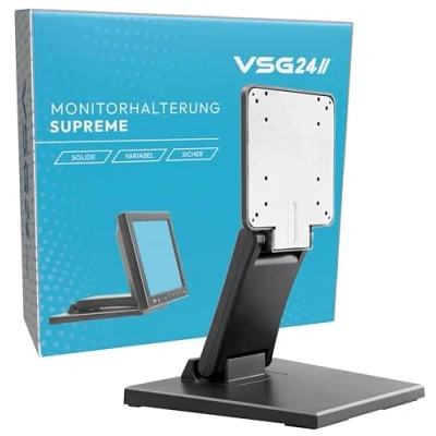 Immagine di Staffa di Montaggio per Monitor POS o PC Touchscreen, Braccio Supporto Display Stabile, Flessibile, Inclinabile e Regolabile, VESA, Metallo, Schermi da 10 a 22 Pollici Nero