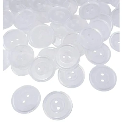 Immagine di AERZETIX C56857 Set di 100 Bottoni per cucire rotondi Ø17x2mm con 2 fori colore bianco trasparente in plastica apertura 1.5mm moda merceria cucito abbigliamento decorazione