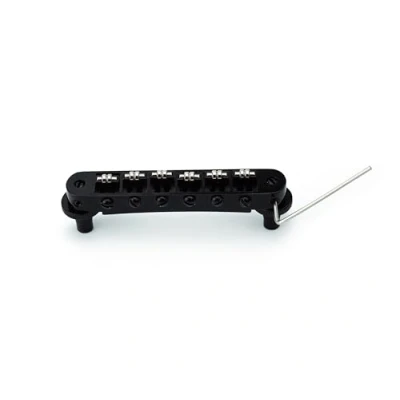 Immagine di Guyker Tune O Matic Roller Saddle Bridge String Space 10,5 mm Ponti per chitarra con foro palo 4,2 di ricambio compatibile elettrica Les Paul LP SG a 6 corde GM015, nero