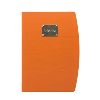 Immagine di SECURIT Porta Menu Linea Rio Per Caffè, Ristoranti, Bar Formato A4 Placca Serigrafata In Acciaio Inox Con Scritta Menù 1 Doppio Inserto Incluso Colore Arancione