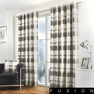 Immagine di Dreams &#039;n&#039; Drapes Balmoral Check Coppia di Tende pronte all&#039;Uso in Cotone 100%, Tela, Slate, Curtains: 46 Width x 72 Drop (117 183cm)