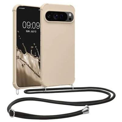 Immagine di kwmobile Custodia Compatibile con Google Pixel 9 / Pro Cover Back Case in Silicone TPU Protezione Smartphone Cordino crema