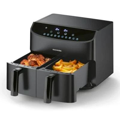 Immagine di Rachs KOCHWERK Friggitrice ad aria calda a doppia camera, 7 l, in acciaio inox digitale con touch screen, 10 programmi e 2 camere da 3,5 per friggere cibi senza olio, basso contenuto di grassi,