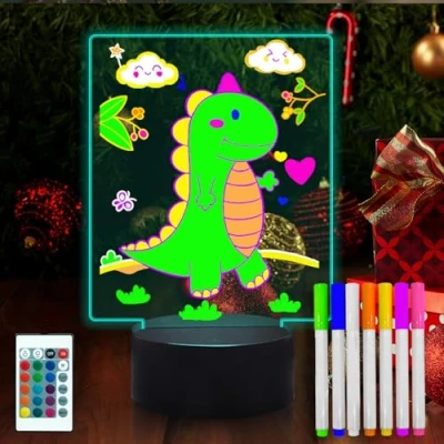 Immagine di Fanrui lavagna in acrilico cancellabile a secco con luce notturna 16 colori, come promemoria luminoso LED, per messaggi, menù, bianca ufficio, scuola