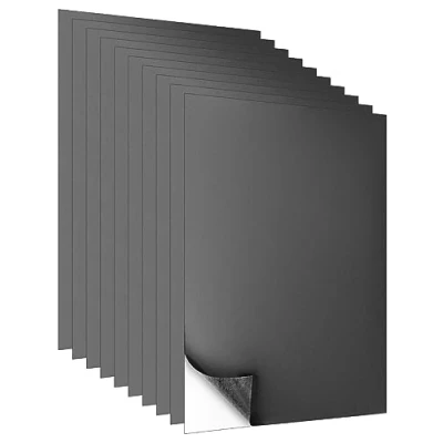 Immagine di QWORK® 10 pezzi fogli magnetici A4, piastre magnetiche, autoadesive, 0,6 mm di spessore, nero, per bricolage, magneti da frigo, foto