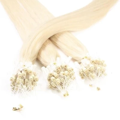 Immagine di Hair2Heart 25 x 1g Microring Loop Extension Capelli Veri 40cm Liscio, Colore #60 boindo platino