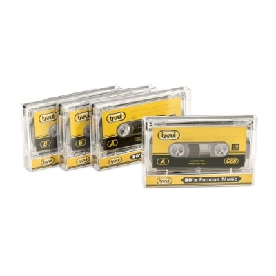Immagine di Trevi C60 HR Audiocassette Vergini da 60 minuti (30 min per lato), Confezione 4 Musicassette con Portacassette in Plastica, Normal EQ 120 ɥs, Dimensioni Standard 110 x 62 70 mm
