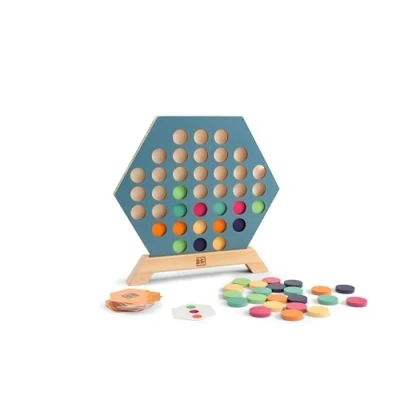 Immagine di BS Toys Gioco di società 3 in una fila Variante quattro vince strategia esagonale legno con carte girevoli Per bambini dai 5 anni su, 2 4 giocatori