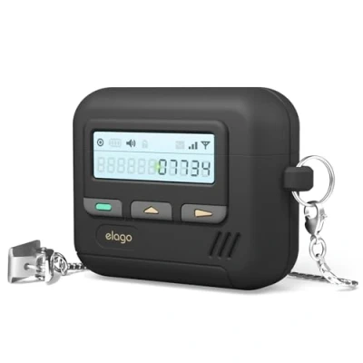 Immagine di elago Pager Custodia Compatibile con la AirPods di 4 4, Moschettone Incluso, Resistente agli Urti, Protezione Completa (Nero)