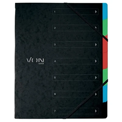 Immagine di VON Leitz 30140095 Confezione da 5 cartelle portadocumenti formato A4 con 6 scomparti, linguette, portatile, leggera, in cartone chiusura elastica, colore: nero