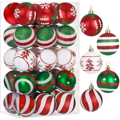Immagine di SHareconn Set di 30 palline per albero Natale, 6 cm, in plastica colorata infrangibile, decorazioni festività e matrimoni (rosso &amp; verde, 60 mm)