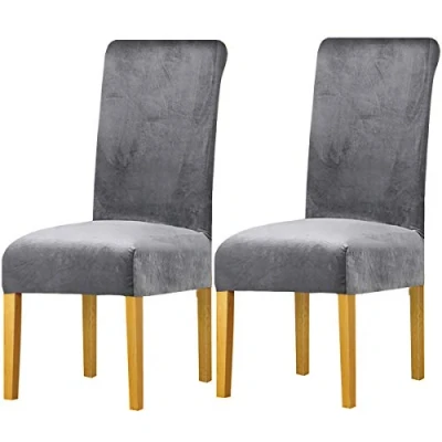 Immagine di LANSHENG Fodere per Sedia,Elastan Elasticizzato con Fascia Elastica, Sedia da Pranzo in Velluto di Grandi Dimensioni Ristorante Banchetti dell&#039;hotel (Grigio Chiaro,2 Pack(M))