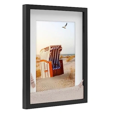 Immagine di PHOTOLINI 3D cornice 30x40 cm nero, profonda con vetro e passe partout, per oggetti fino a 1,5 di profondità, legno MDF perfetta il fai da te come regalo