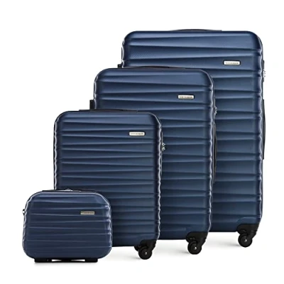 Immagine di WITTCHEN GROOVE Line Set di 4 Valigie (S+M+L+Custodia cosmetica) Rigido in ABS Ruote Serratura a Combinazione Manico Telescopico Blu scuro