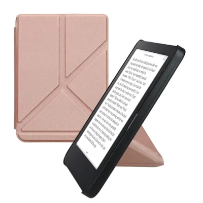Immagine di kwmobile Custodia Pieghevole Origami Compatibile con Kobo Clara 2E Cover Magnetica Pelle PU eReader Stand oro rosa