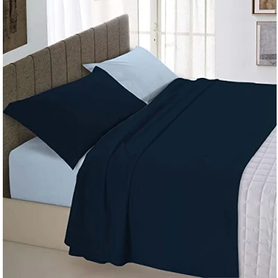 Immagine di Italian Bed Linen Completo Letto 100% Cotone Natural Color, Blu Scuro/Azzurro, Una Piazza e Mezza