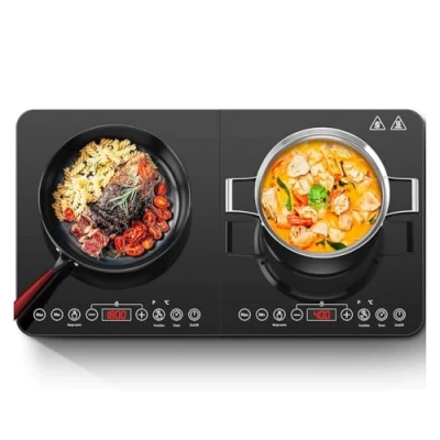 Immagine di Aobosi Piastra ad induzione 2 fuochi, piano cottura a induzione, controllo indipendente, 10 livelli di temperatura e 6 potenza, timer, pulsante max min, Blocco Sicurezza,3500W