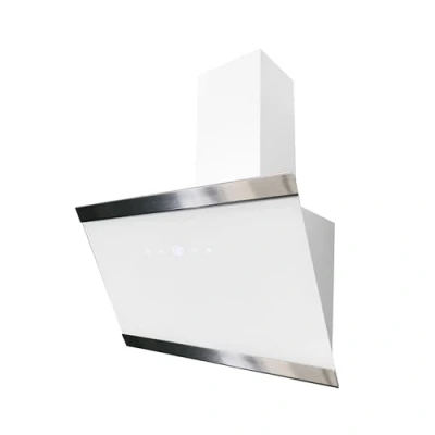 Immagine di Respekta Cappa Isola senza / inclinata 60 cm Paralume in vetro con cornice acciaio inox bianco Funzione di scarico e ricircolo d&#039;aria CH89060W A++ 3959 dB
