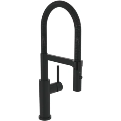 Immagine di Villeroy &amp; Boch Steel Expert 2.0 Rubinetto da cucina ad alta pressione, con funzione di commutazione e beccuccio girevole, per lavello, a risparmio energetico, altezza 170 mm, nero opaco