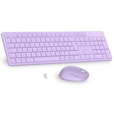 Immagine di LeadsaiL Tastiera e Mouse Wireless, Kit Wireless per Computer USB 2,4 GHz, QWERTZ, Full Size, Silenzioso, Ergonomico, Tastierino Numerico, Tasti Scelta Rapida HP/Mac Porpora