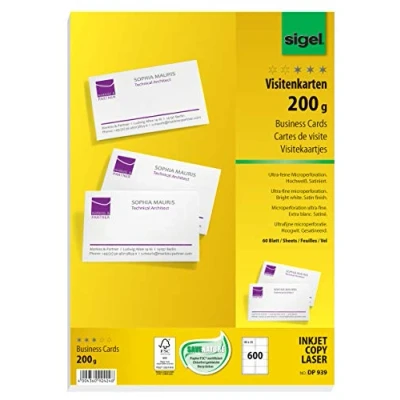 Immagine di SIGEL DP939 Biglietti da visita, microperforati, bianco, 85x55 mm (A4), 200 g, 600 pz.=60 fg