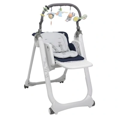 Immagine di Polly Magic Relax Seggiolone Pappa per 0 Mesi 3 Anni (15 kg), Regolabile con 4 Ruote, Reclinabile a Sdraietta, Chiusura Compatta, Barra Gioco e Cuscino Riduttore, Blu