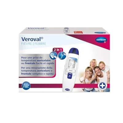Immagine di Veroval, Termometro a Infrarossi Veroval 2 in 1 per Misurare la Febbre Nell’Orecchio o Sulla Fronte Modo Semplice e Rapido; Ottimo Famiglie Con Bambini; Scatola Contenente 10 Cappucci Monouso