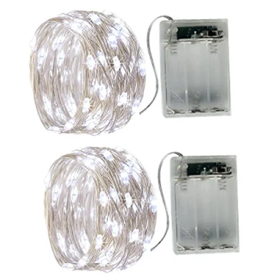 Immagine di BXROIU 2 x 50 LEDs Stringa Luci a Batteria,Filo d&#039;Argento 5 metri,2 Modalità di Catena Luminosa per Feste, Matrimoni, Giardino e Decorazione Natalizia. (5 Mètres, Bianco Freddo)