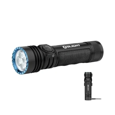 Immagine di OLIGHT Seeker 4 Pro Torcia Ricaricabile Professionale Luce LED, Alta Potente 4600 Lumen, Impermeabile Due Modalità per Escursionismo, Campeggio Esterno e Uso di Emergenza (Luce bianca fredda, Nero)