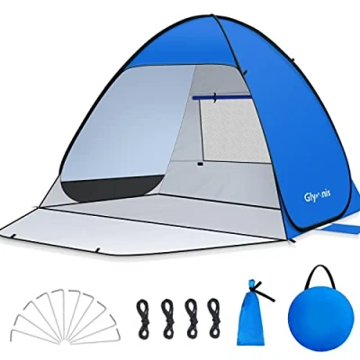 Immagine di Glymnis Tenda da Spiaggia Completamente Chiuso Pop up con Cerniera Istantanea Portatile 220 * 190 135 cm per 3 4Persone, Protezione Solare UPF 50+, Include Borsa