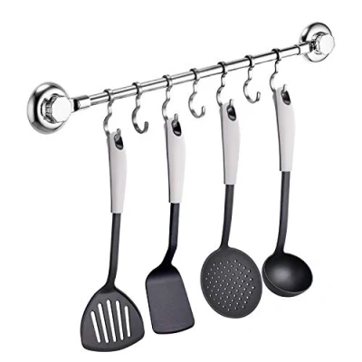 Immagine di MaxHold Porta Utensili da Cucina con 7 Ganci Sistema di Vuoto Portasciugamani Ventose Niente Fori Necessari Acciaio Inossidabile Nessuna Ruggine Utilizzabile in Bagno e