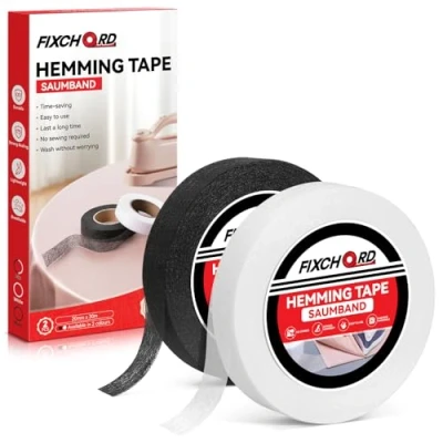 Immagine di FIXCHORD Nastro Termoadesivo per Orlo, 2 Pezzi Wonder Web Orli, Termoadesivo, Tessuti Fusibili Extra Forte Tessuti, Tende, Pantaloni e Vestiti, Bianco Nero, 30M*20MM