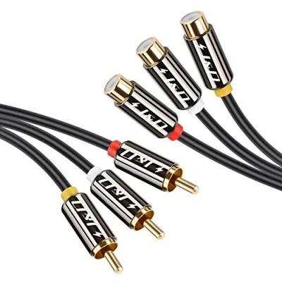 Immagine di J&amp;D Cavo 3 RCA Prolunga, Con Guscio in Rame Placcato Oro, Maschio a Femmina, Audio Stereo, Cavi RCA, 0.9 Meter