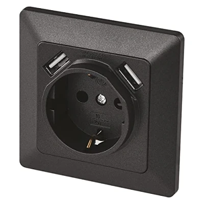 Immagine di Emos A6000.3 Presa da Incasso con 2 Porte USB Schuko, Sistema 55, 5 V/2,1 A, per Ricarica Cellulare o Smartphone, Colore: Antracite