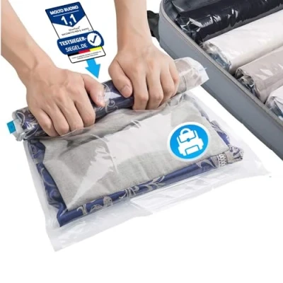 Immagine di SilverRack Set di Sacchetti sottovuoto da viaggio [12 Pezzi] in 3 Misure (4x 35x50 cm / 4x 40x60 50x70 cm) per arrotolare i vestiti