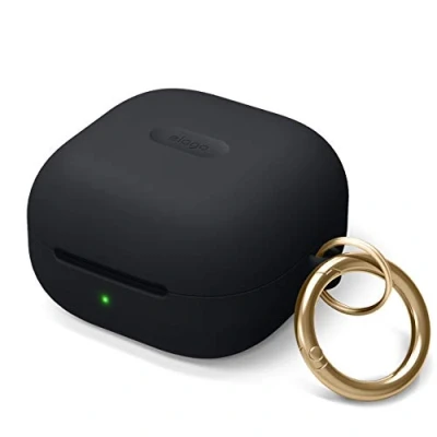 Immagine di elago Cover Silicone Custodia con Moschettone Compatibile Samsung Galaxy Buds FE(2023), Buds2 Pro(2022) Case, Buds2, Pro(2021)/Compatibile Live (Nero)