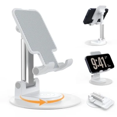 Immagine di BHHB Supporto Telefono Regolabile, regolabile per cellulare Pieghevole, Angolo e altezza telefonico Compatibile con tutti i telefoni cellulari (Bianco)
