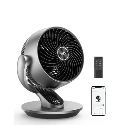 Immagine di Dreo Ventilatore da tavolo intelligente, 28 dB, diametro di 18 cm, 4 velocità, 5 modalità, timer 12 ore, oscillazione 120 + 90, telecomando vocale, funzione raffreddamento, Lynx S, argento