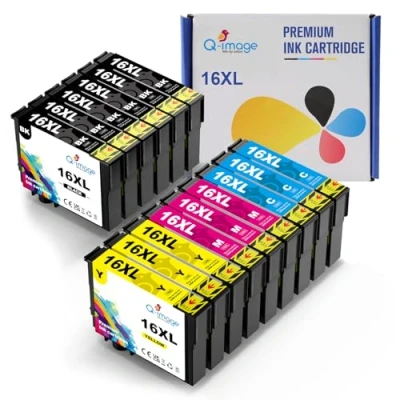 Immagine di Q image 16XL Cartucce d&#039;inchiostro Compatibili per Epson 16 XL Workforce WF 2630 2510 2750 2760 2010 2530 2660 2520 2650 (6 Nero,3 Ciano,3 Magenta,3 Giallo, 15 Pezzi)
