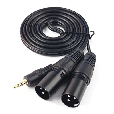 Immagine di SiYear cavo di connessione sbilanciato, da mini jack stereo TRS 3,5 mm a doppio XLR maschio 3 poli, patch separatore Y, lunghezza: 1,5 m 3.5TRS 2XLRM(1.5M)