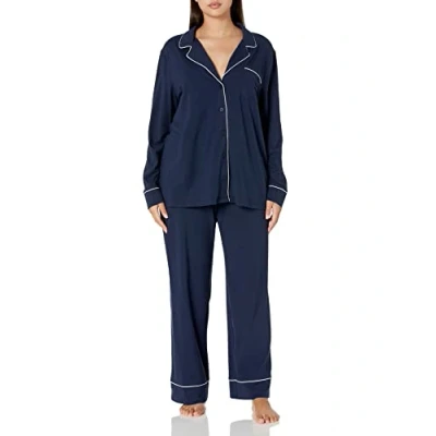 Immagine di Amazon Essentials Camicia A Maniche Lunghe in Modal di Cotone E Pigiama Tutta Lunghezza (Taglie Forti Disponibili) Donna, Blu Marino, M